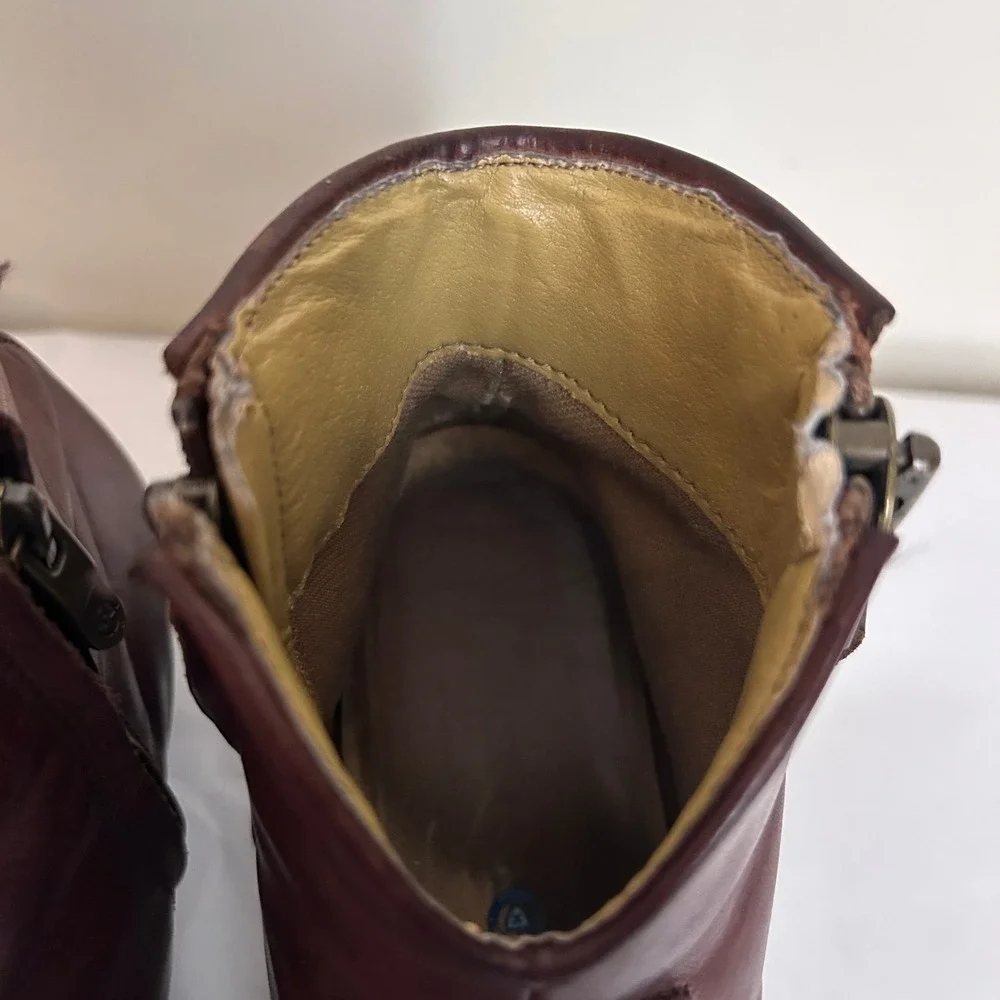 BUSSOLA Brown Leather Ankle Boots Western‎ Style Side Zip Block Heel 38